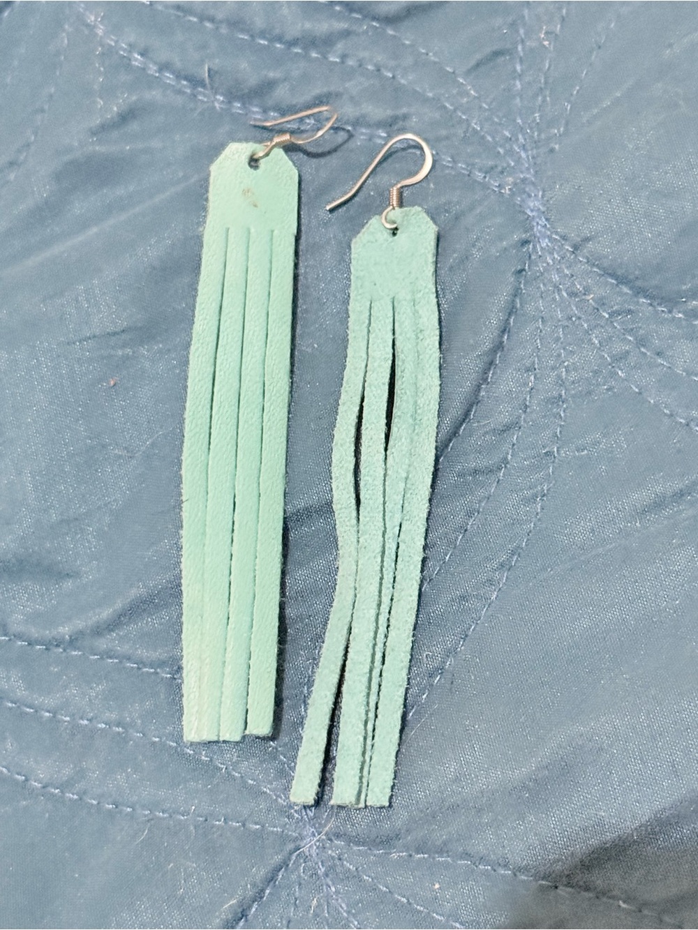Mint Green Fringe Suede Drop Earrings - Unbranded
